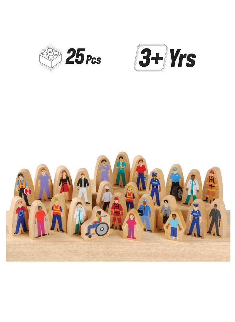 Constructive Playthings Constructive Playthings Wooden Community Helpers 25-Piece Wood Block Play Figurine Set, Freestanding Inclusive and Diverse Wood Toy Figures for Kids Ages 3+  - Image 1