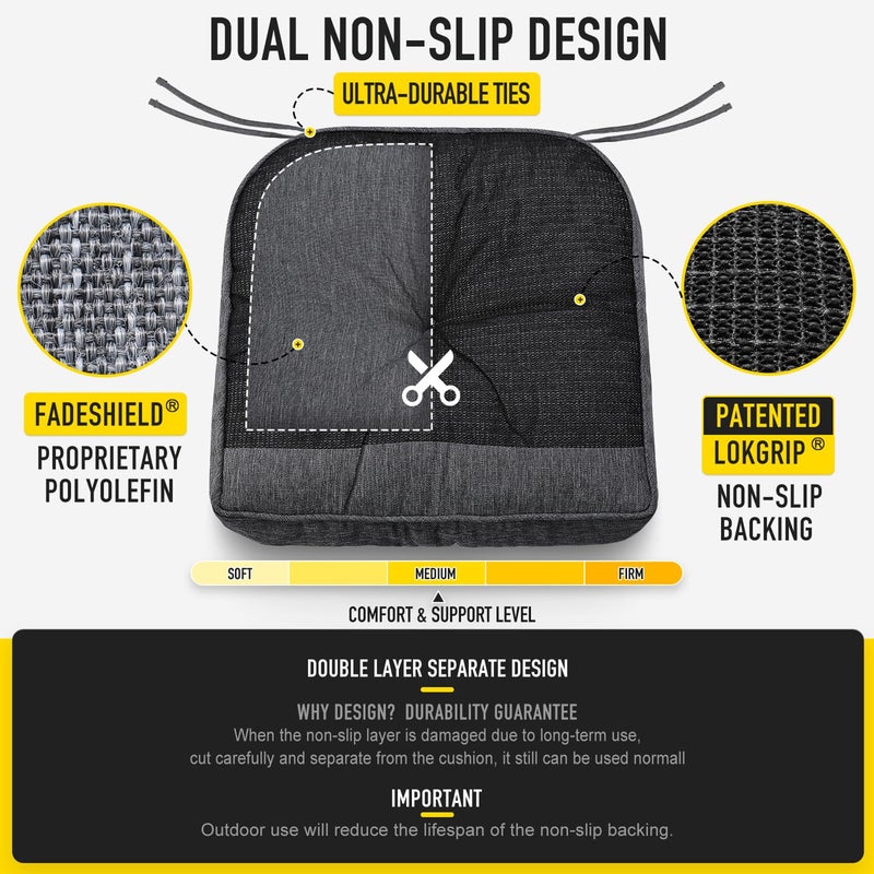 SUNROX Memory Foam Non Slip Rocking Chair Cushion, FadeShield Water Resistant Thicken Durable Tufted Pads, Set of Seat & Back Cushion with Ties for Indoor/Outdoor Rocker, 2 Piece, Heather Charcoal - Image 5