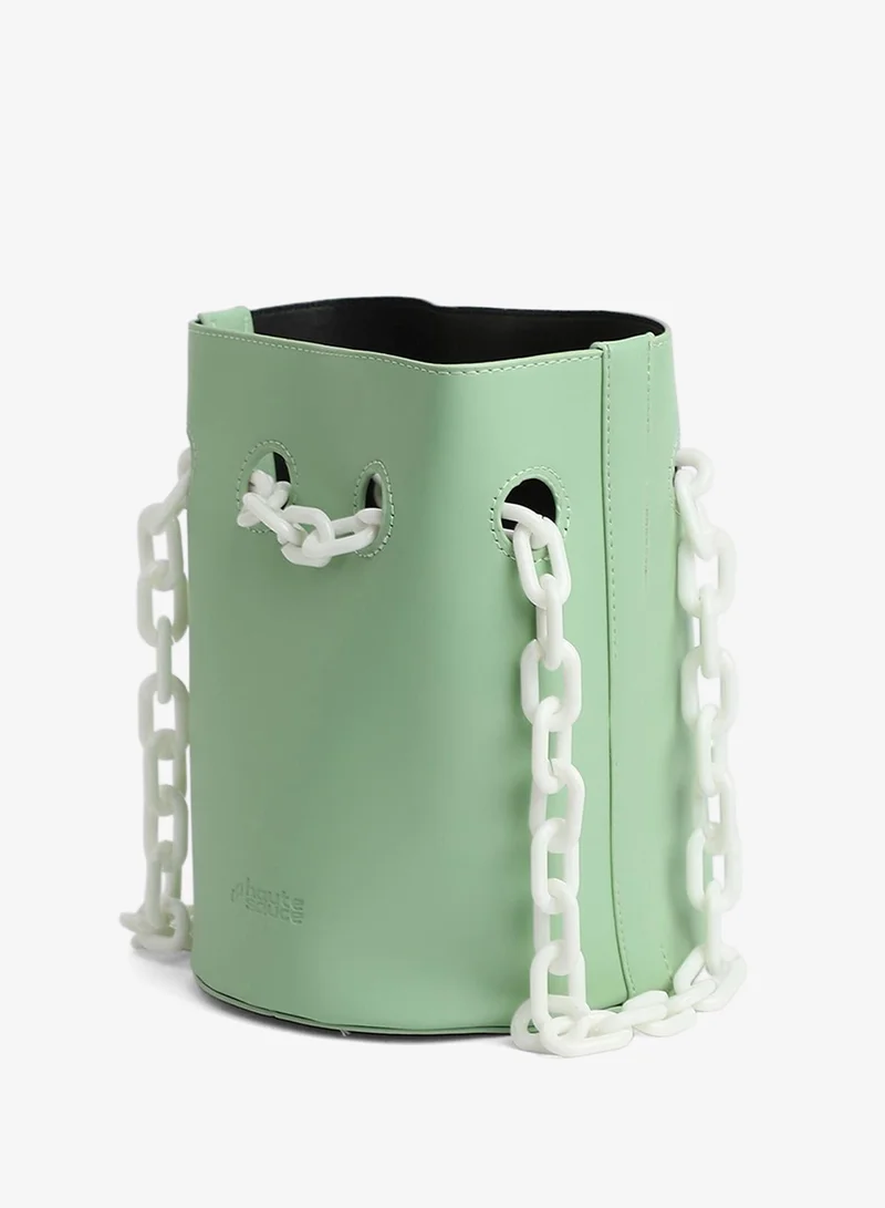 Haute Sauce  The Block-A-Chain Bucket Bag - Pistachio Green for Women | Best Price UAE