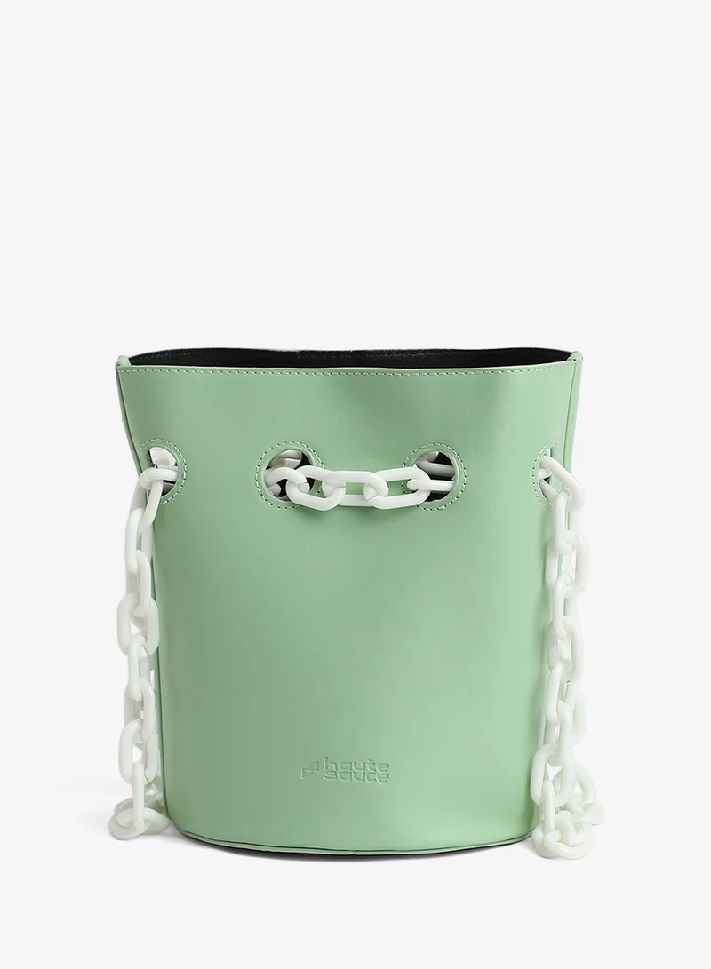 Haute Sauce  The Block-A-Chain Bucket Bag - Pistachio Green for Women | Best Price UAE
