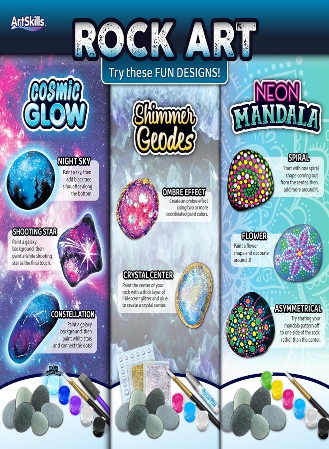 ArtSkills Rock Painting Kit with Geode, Mandala & Glow in The Dark Rock Painting, Arts and Crafts for Kids - Image 3