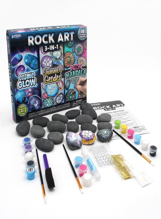 ArtSkills Rock Painting Kit with Geode, Mandala & Glow in The Dark Rock Painting, Arts and Crafts for Kids - Image 2
