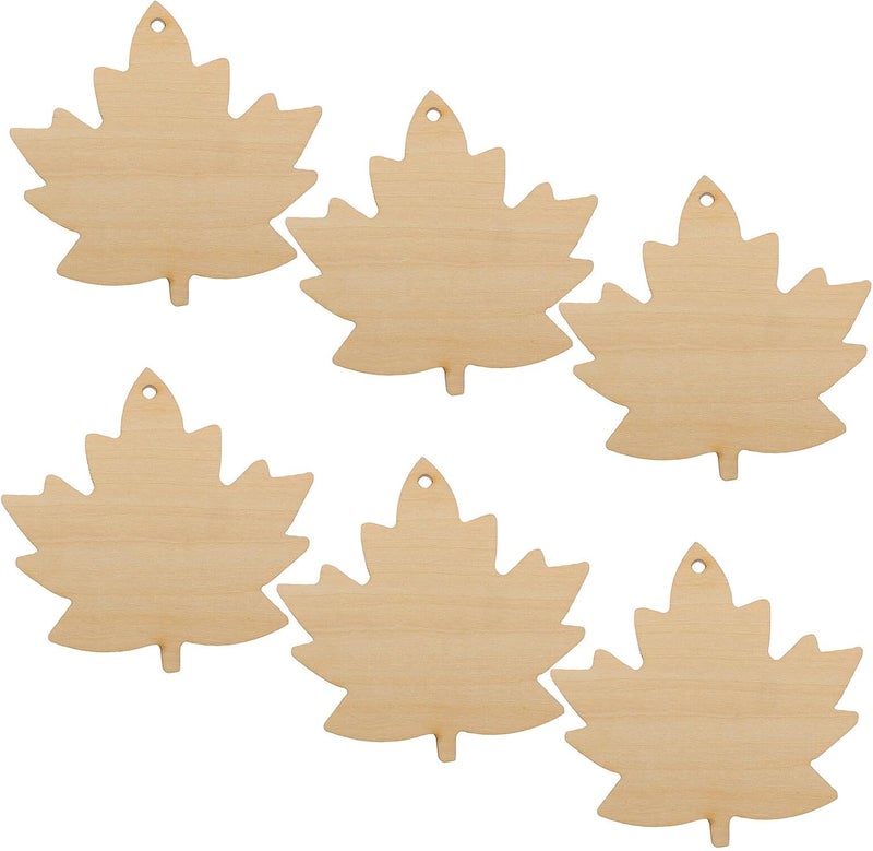 Healifty 6pcs Unfinished Maple Leaf Wood Cutouts Wooden Leaf Shapes for DIY Craft Projects Fall Decorations Thanksgiving Classroom Use - Image 1