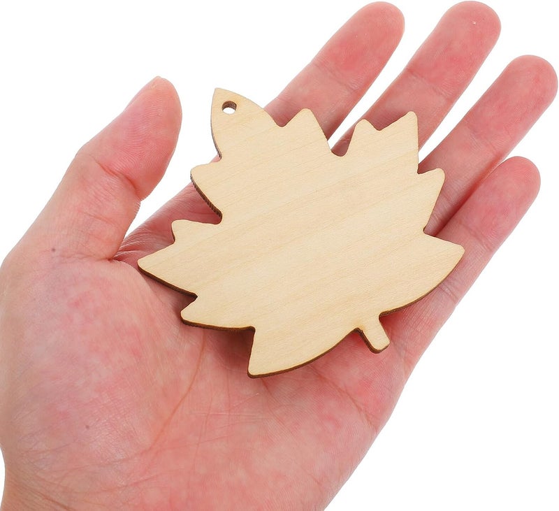 Healifty 6pcs Unfinished Maple Leaf Wood Cutouts Wooden Leaf Shapes for DIY Craft Projects Fall Decorations Thanksgiving Classroom Use - Image 3