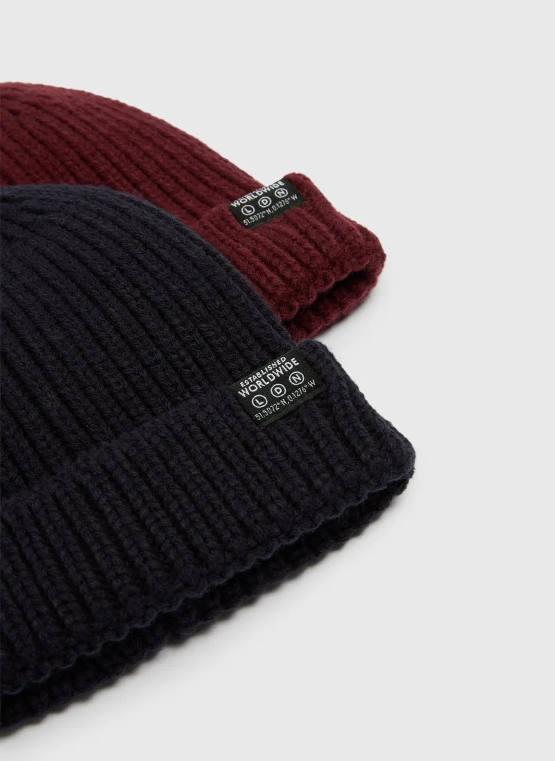 Matalan 2 Pack Boys Burgundy & Navy Beanie Set