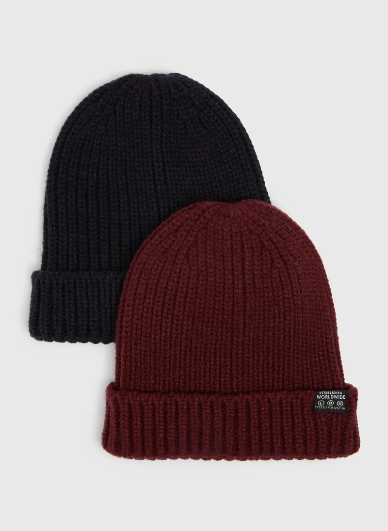 Matalan 2 Pack Boys Burgundy & Navy Beanie Set