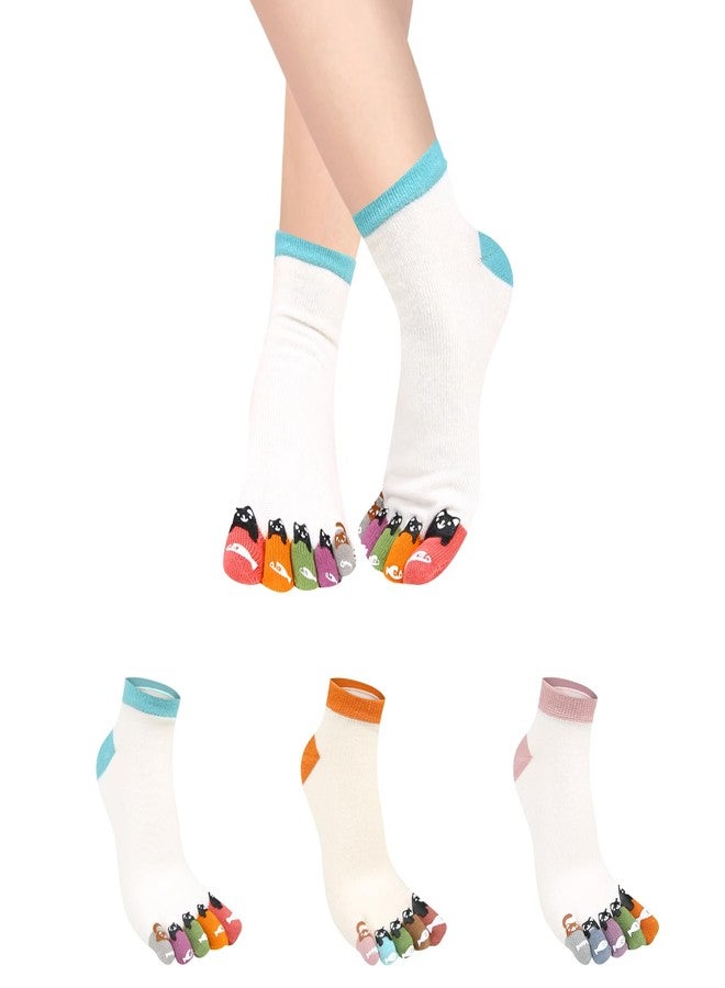 Benefeet Sox جوارب Benefeet Sox النسائية للبنات، جوارب أصابع مرحة ومبتكرة، ملونة ومرحة، بتصميم ثلاثي الأبعاد لقطط كرتونية، مصنوعة من القطن، هدية، 3 أزواج، قطة سوداء وسمكة - Image 4
