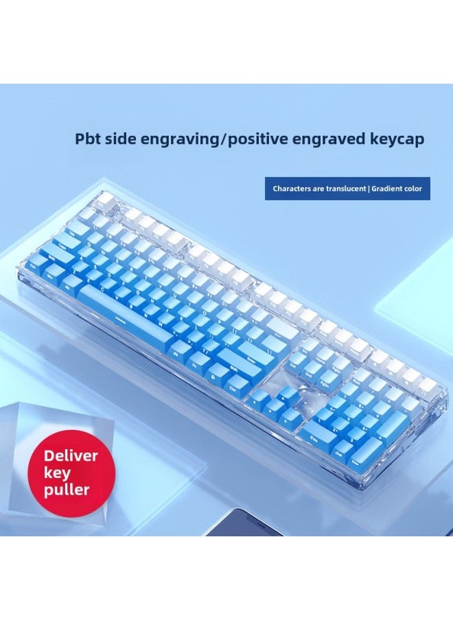 Generic - PBT Original Gradient Mechanical Keyboard Key Cap Personality Engraved Side Engraved Light Transmission Five-sided Sublimation Complete Set-Color:Gradient Jiangnan Engraved Translucent (adapted To 61/87/104/108 Keyboard) - Image 1
