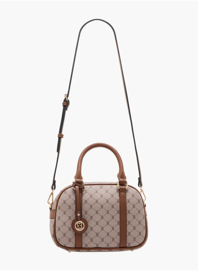 ايل Women's Monogram Print Bowler Bag with Double Handle and Zip Closure