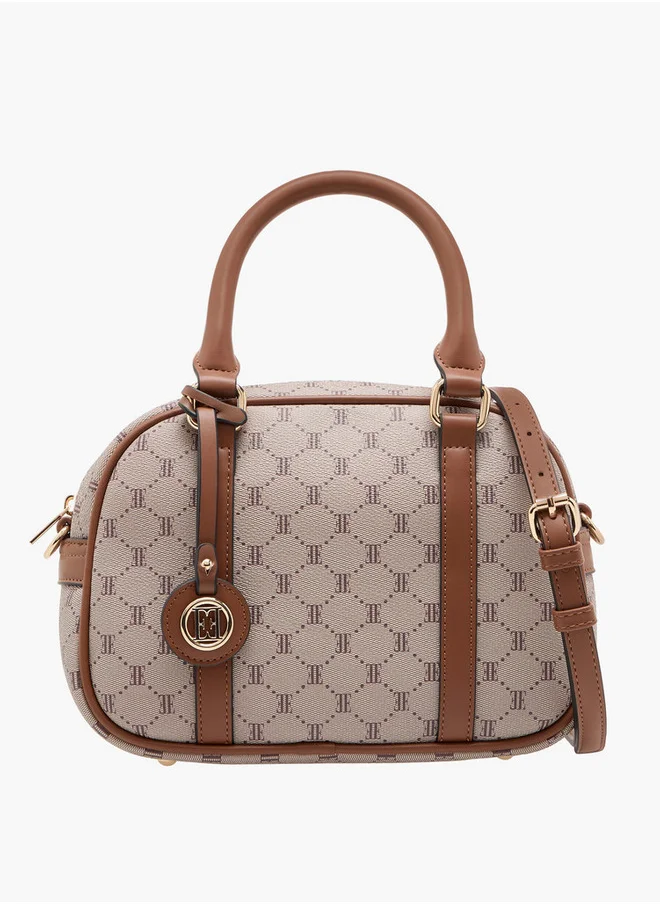 ايل Women's Monogram Print Bowler Bag with Double Handle and Zip Closure