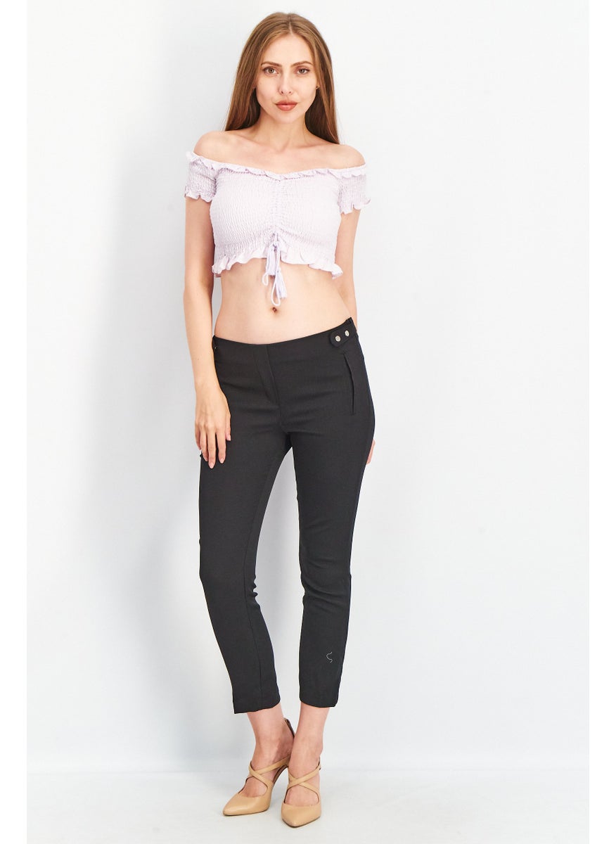 FOREVER 21 Women Off Shoulder Short Sleeve Textured Crop Top, Lavender  - Image 4