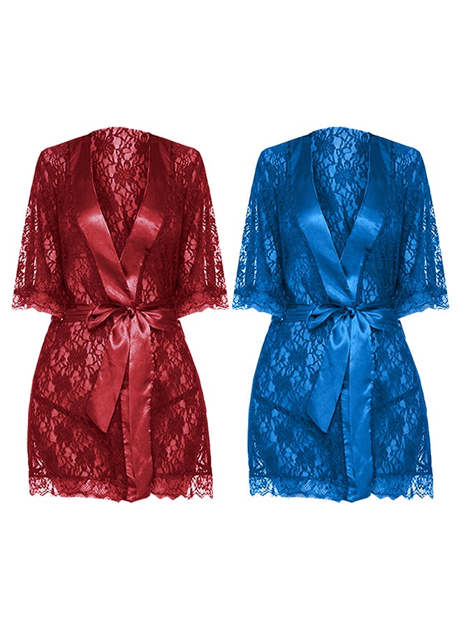 MARGOUN 2 Pack Womens XXL Size Robes Babydoll Robe Lace Short Lingerie Sleepwear Soft Kimono Bathrobe Dressing Gown Nightwear /XXL(bust 96-100/waist 80-84/hip 104-108) - Image 3