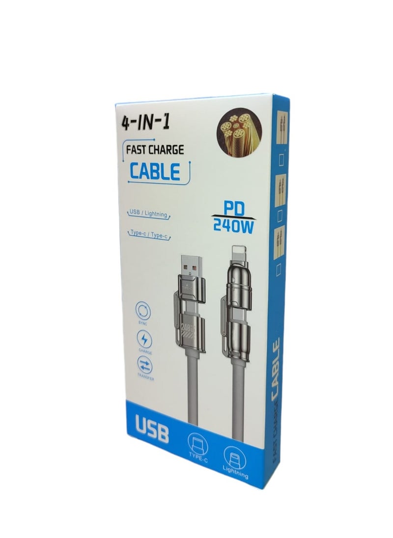 Generic - Multi Use USB Charging Cable 4-in-1, 240W, Universal Fast Charging Cable, USB A to C, USB C to C, USB C to L, and USB A - Image 1