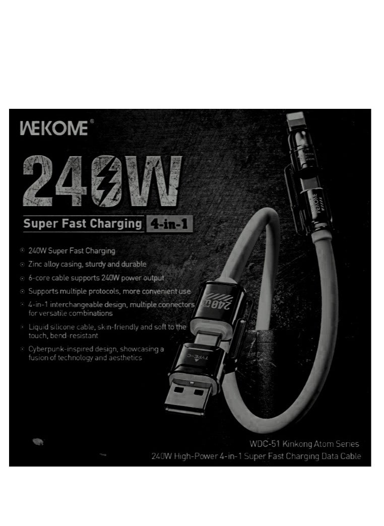 Generic - Multi Use USB Charging Cable 4-in-1, 240W, Universal Fast Charging Cable, USB A to C, USB C to C, USB C to L, and USB A - Image 1