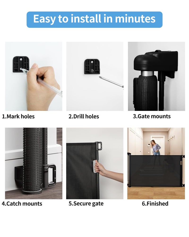 Veraste Retractable Baby Gate for Doorways and Stairs, Mesh Safety Gate for Pet, Indoor & Outdoor Use, One-Hand Operation, Easy Installation, 33.6" Tall, Expands to 71" Wideï¼ˆBlack,33.6"x71"ï¼‰ - Image 5