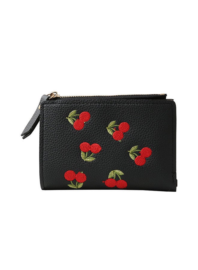 NIBEMINENT Cherry Embroidery Short Trend Small Wallet New Student Simple Fashion Black 