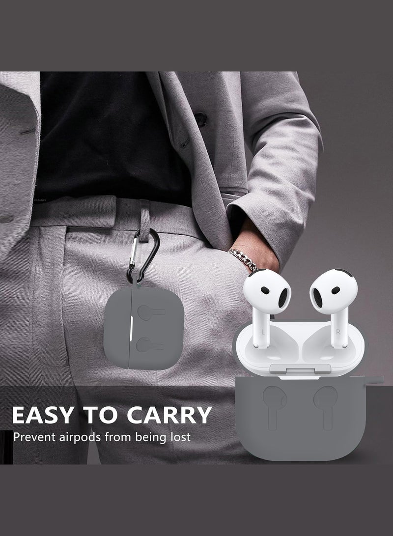 CATANES ( for Airpods 4 2024 ) Case Soft Silicone Elegant Cover with Keychain / Dark Grey Color  - Image 4