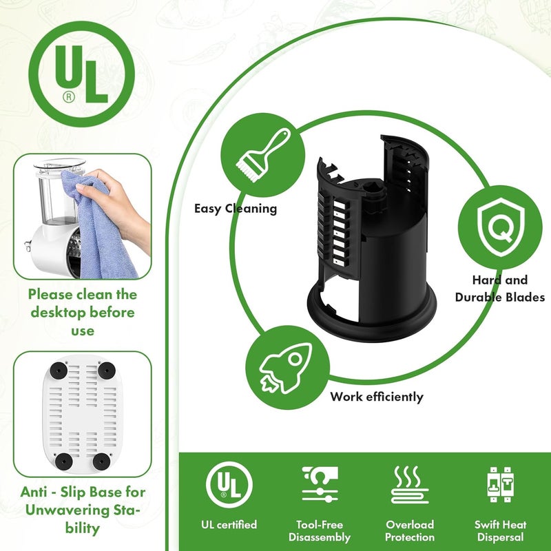 GVODE 5-in-1 Electric Cheese Grater and Vegetable Slicer – 700W Powerful Rotary Grater for the Kitchen with Multiple Attachments, White - Image 3