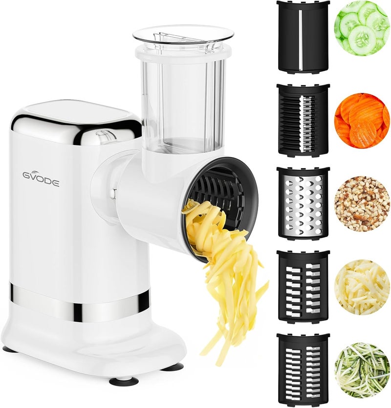 GVODE 5-in-1 Electric Cheese Grater and Vegetable Slicer – 700W Powerful Rotary Grater for the Kitchen with Multiple Attachments, White - Image 1