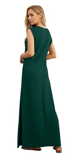 GRECERELLE Women's Summer Crew Neck Casual Loose Split Long Maxi Dress with Pockets (X-Large, Dark Green) - Image 5