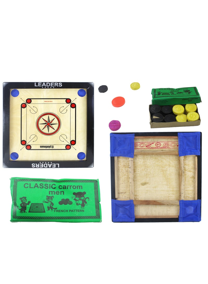 Leaders Carrom Board - Black and Brown Surface with Wooden Coins, Plywood Surface, and Hardwood Borders (18x18inch) - Image 2