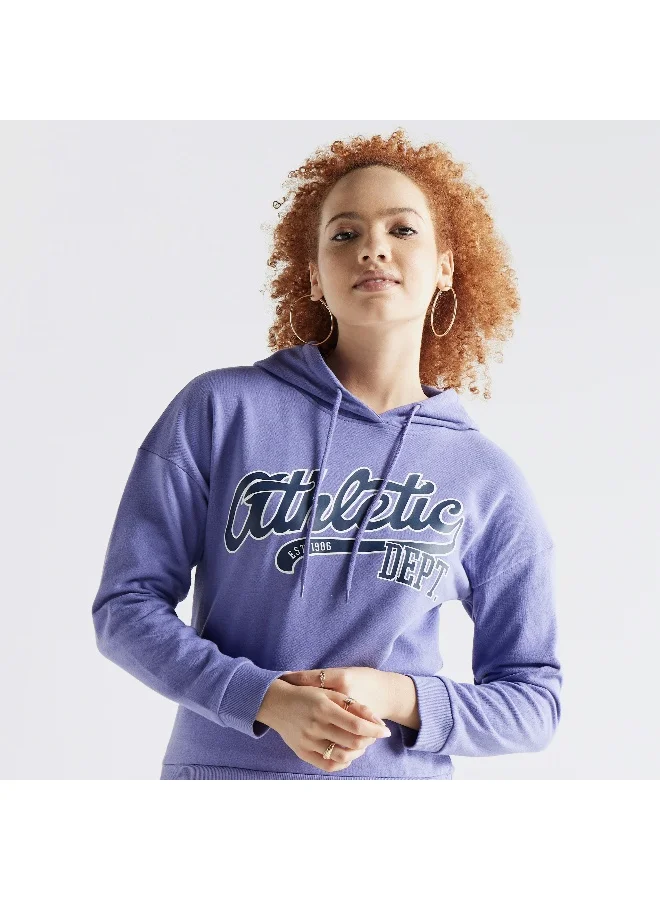 Splash FAV Graphic Print Hooded Sweatshirt with Long Sleeves and Tie-Up Detail
