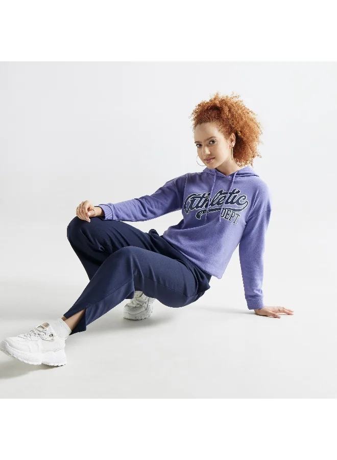 Splash FAV Graphic Print Hooded Sweatshirt with Long Sleeves and Tie-Up Detail