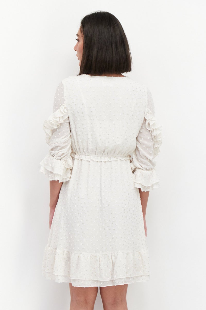 VERO MODA فستان ميدي مطبوع للنساء، أبيض فاتح - Image 2