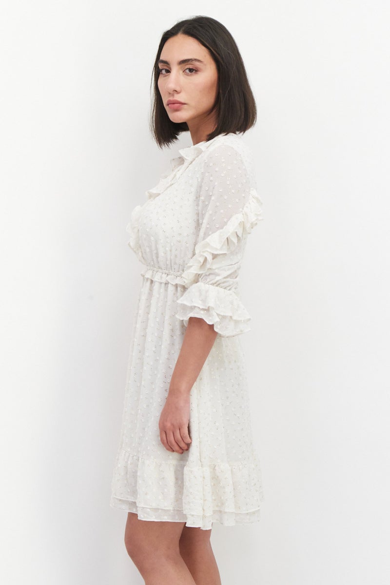 VERO MODA فستان ميدي مطبوع للنساء، أبيض فاتح - Image 4