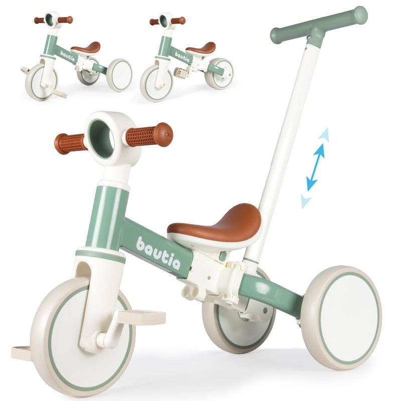 Bautia Kids Tricycle for Toddlers 13 with Push Handle 5 in 1 Baby Balance Bike Toy for 14 Years Old Boys Girls Gift with Removable Pedals Mint No Parent Steering Version - Image 2
