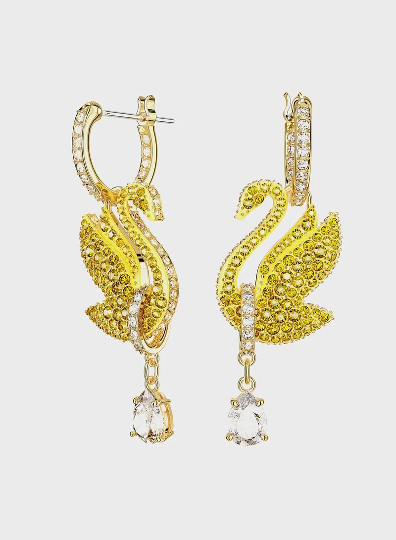 SWAROVSKI Iconic Swan Gold-Tone Plated Hoop Earrings