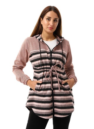 Woman Hoodie With Pocket And Through Zipper