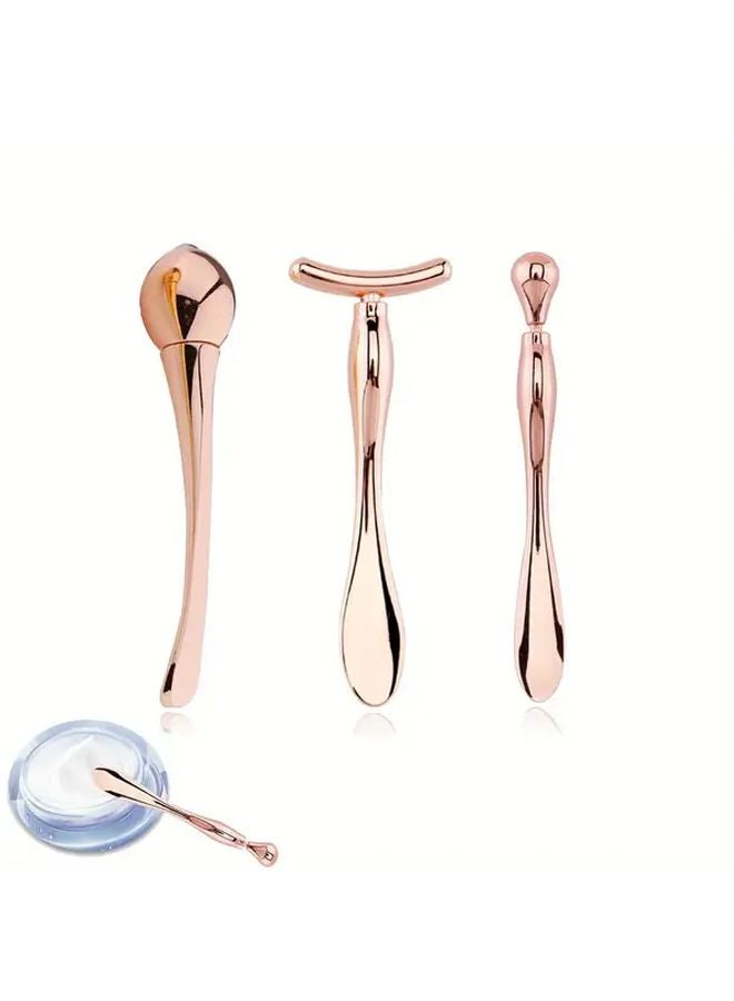 3 قطع من مدلك الوجه المعدني، أداة مزدوجة لتطبيق كريم العين، أداة غوا شا باللون الذهبي الوردي - Image 1