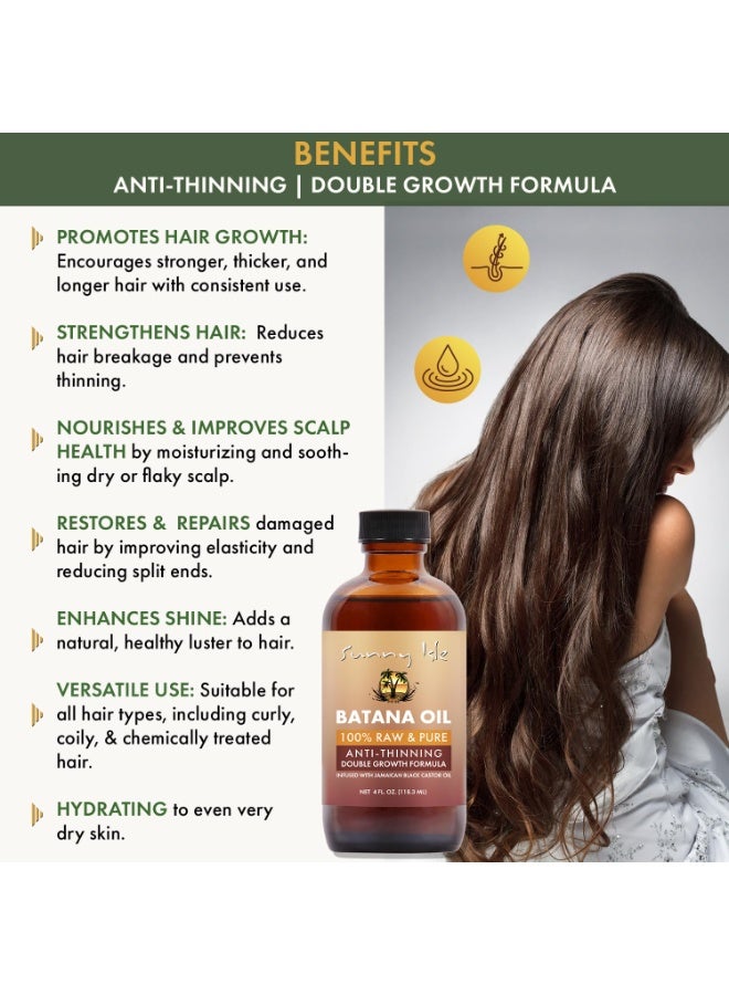 Sunny Isle زيت باتانا من ساني آيل مدعوم بزيت الخروع الأسود الجامايكي 4 أونصات | صيغة مضادة للت thinning ونمو مزدوج - Image 3