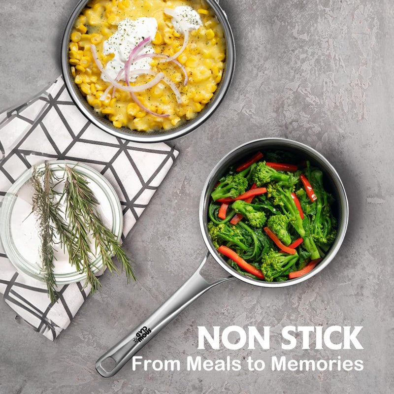 SNOWCLAD Sauce pan with lid,1.5 Quart Hybrid Nonstick Sauce pans set, Stainless Steel cookware,non stick Pots PFOA Free,Works on Induction,Ceramic and Gas Cooktops - Image 2