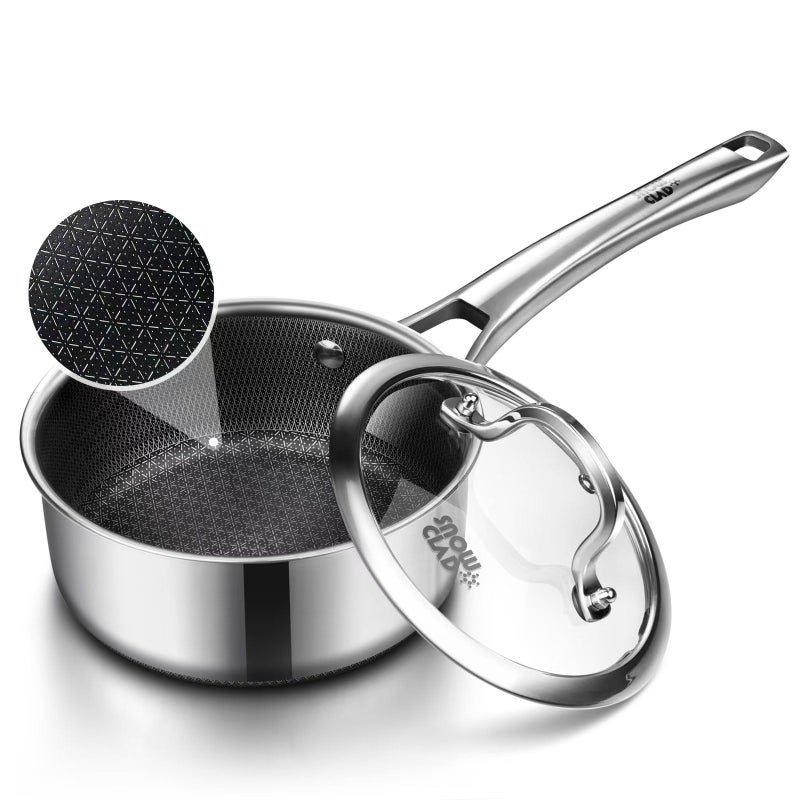 SNOWCLAD Sauce pan with lid,1.5 Quart Hybrid Nonstick Sauce pans set, Stainless Steel cookware,non stick Pots PFOA Free,Works on Induction,Ceramic and Gas Cooktops - Image 1