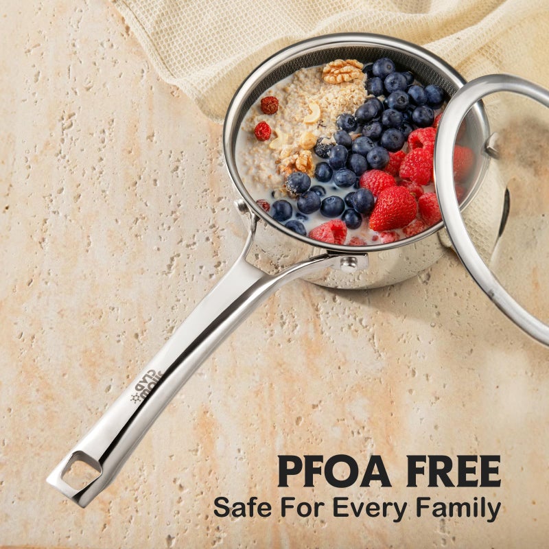 SNOWCLAD Sauce pan with lid,1.5 Quart Hybrid Nonstick Sauce pans set, Stainless Steel cookware,non stick Pots PFOA Free,Works on Induction,Ceramic and Gas Cooktops - Image 3