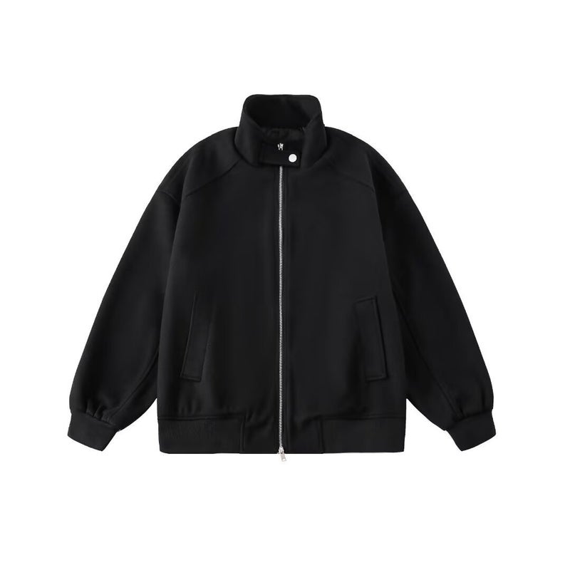 American Street Solid Color Vertical Collar Sports Jacket For Men And Women New Fashionable Loose Casual Sweatshirt Jacket For Couple - Image 1