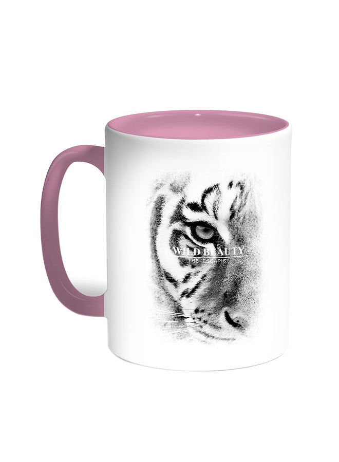RYN Face Of A Tiger Printed Coffee Mug Pink/White 11ounce