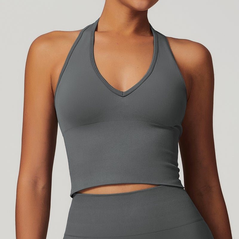 Zechuang Breathable Backless Yoga Sports Bra Beige - Image 3