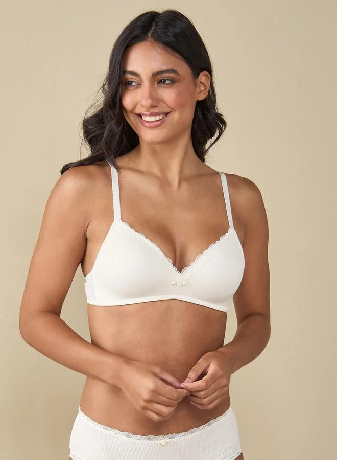 سبلاش فيڤ طقم من قطعتين - حمالة صدر دانتيل مضلع بأشرطة قابلة للتعديل