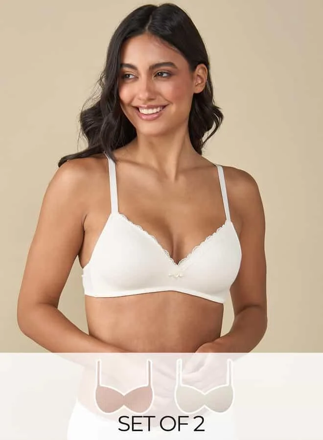 Splash FAV Set of 2 - Ribbed Lace Detail Bra with Adjustable Straps