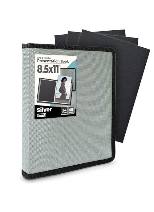 Dunwell Art Portfolio 85x11 Folder Silver Mounting Paper Portfolio Binder for Artwork and 85 x 11 Documents Art Folder 24 Pockets Display 48 Pages AcidFree Poly Presentation Book
