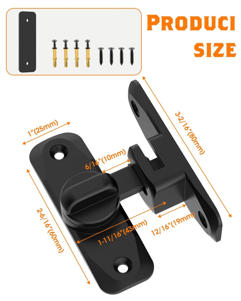 YogePote 90/180 Degree Barn Door Lock  Small Flip Gate Latches Hardware  Door Security Sliding Door Latch Lock Fo Cabinets  Barn Door  Bathroom  Gardenr Doors (Black-2Pcs) - Image 4