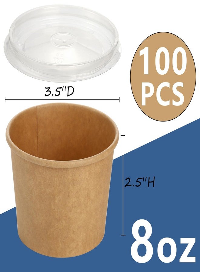 Lyellfe 100 Pack Disposable Paper Bowls with Lids, 8 Oz Heavy Duty Kraft Paper Bowl, To Go Soup Container Dessert Cups for Ice Cream, Yogurt, Cold and Hot - Image 2
