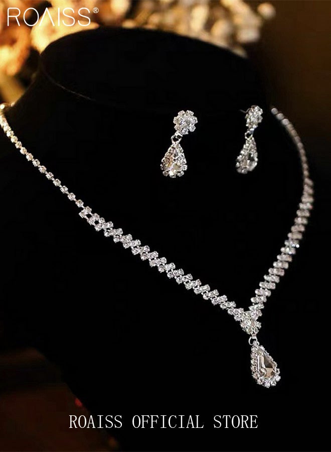 roaiss 2-Piece Women's Jewelry Set Rhinestone Necklace and Earring Set with Teardrop Pendant V-Neck Chain-Style Earrings Bridal Evening Wear Accessories for Women - Image 5