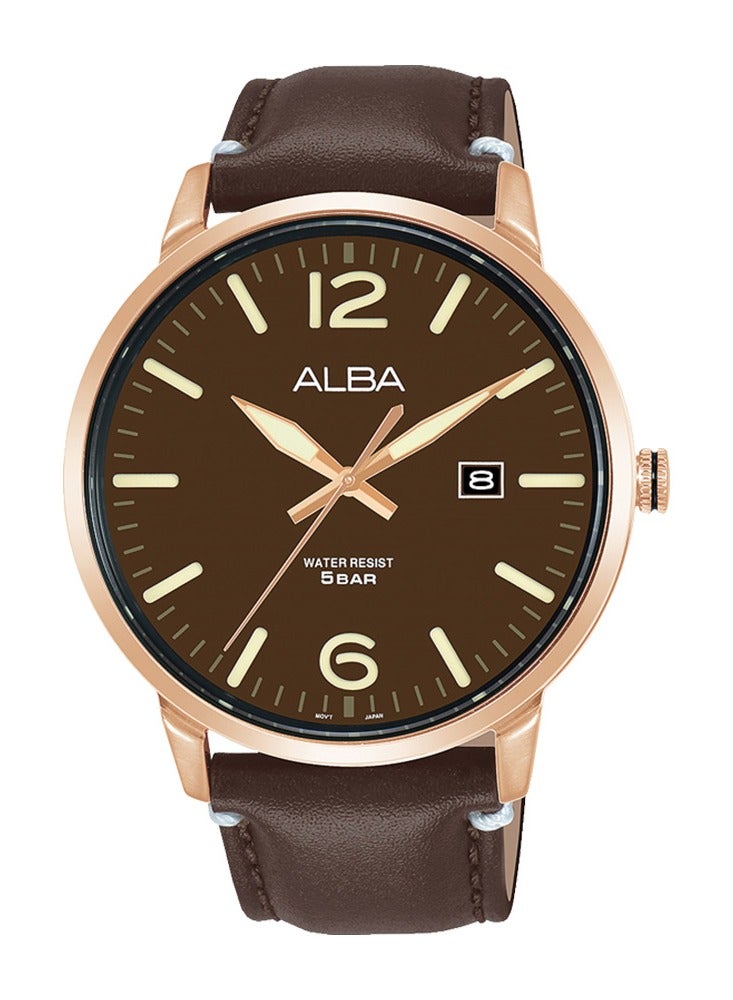 Men's Hand Watch ACTIVE Brown Leather Strap, Brown Dial AS9N12X1