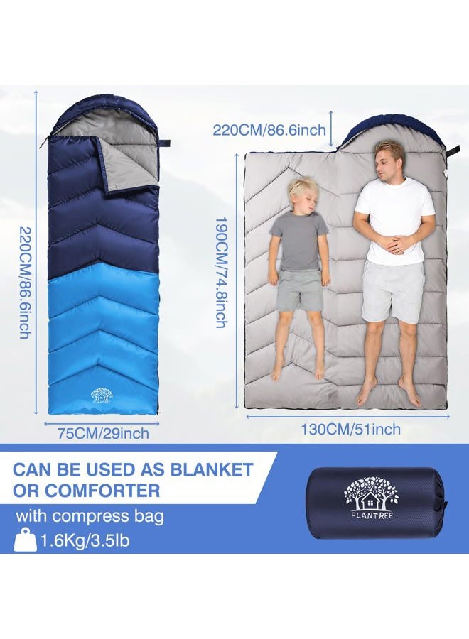 Flantree Sleeping Bag 4 Seasons Adults & Kids for Camping Hiking Trips Warm Cool Weather,Lightweight and Waterproof with Compression Bag,Indoors Outdoors Activities - Image 2