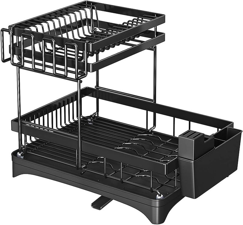 CBEX Dish Drying Rack, Warmfill 3 Tier Dish Rack Stainless Steel Large Capacity with Utensil Holder, Cutting Board Holder and Dish Drain Rack for Kitchen Counter,Black (570) - Image 1