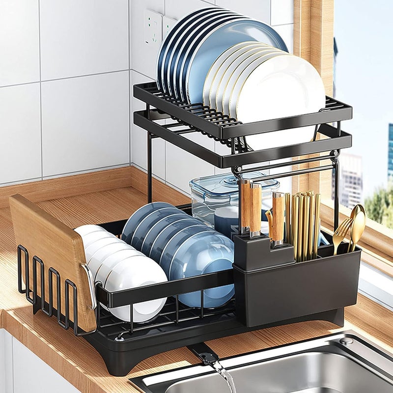 CBEX Dish Drying Rack, Warmfill 3 Tier Dish Rack Stainless Steel Large Capacity with Utensil Holder, Cutting Board Holder and Dish Drain Rack for Kitchen Counter,Black (570) - Image 3